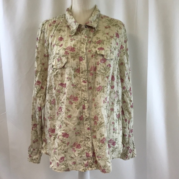 Venezia Tops - Venezia Snap Front Long Sleeve Rose Top Sz 18/20